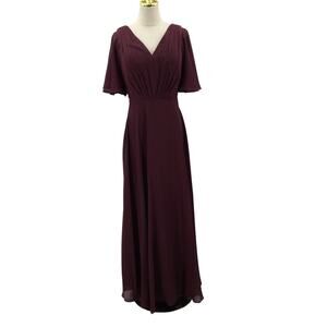 FORMAL PARTY SZ 6 S burgundy vneck flutter sleeve corset maxi dress NEW B44